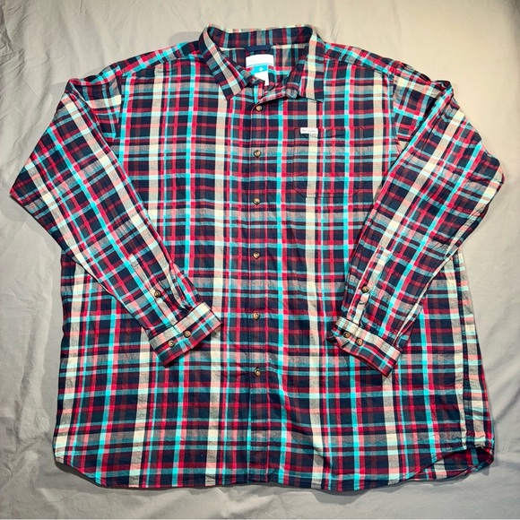 Columbia Mens Blue Red Aqua Plaid Button-up Shirt Men's Size 4XL Tall Big & Tall - Picture 2 of 7